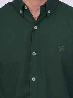 Bottle Green Plain Button Down Casual Shirt (CSB-184)