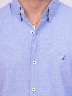 Blue Self Button Down Casual Shirt (CSB-190)