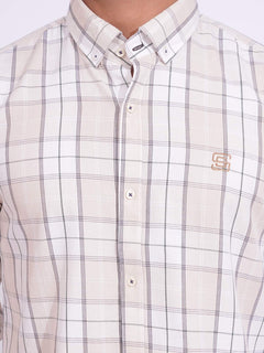 Fawn & White Check Button Down Casual Shirt (CSC-160)