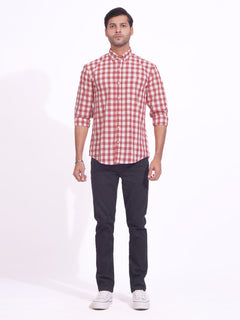 Red & White Check Button Down Casual Shirt (CSC-167)