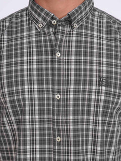 Black Check Button Down Casual Shirt (CSC-177)