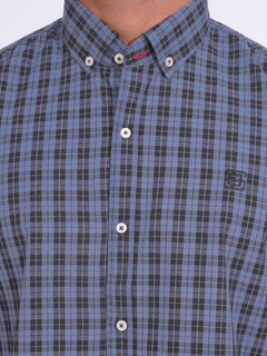 Blue & Black Check Button Down Casual Shirt (CSC-185)