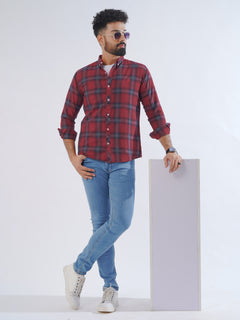 Blue & Red Check Button Down Casual Shirt (CSC-197)
