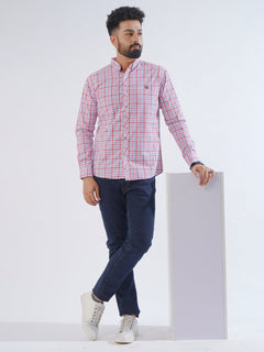 White & Red Check Button Down Casual Shirt (CSC-199)