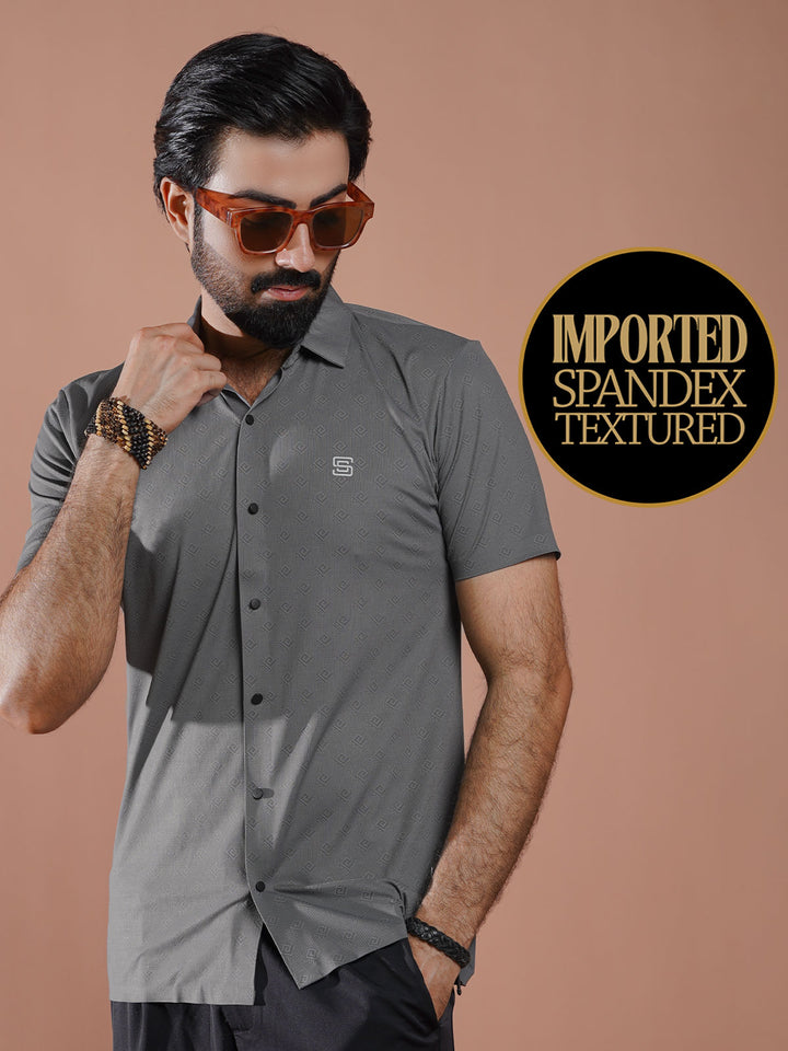 Grey Textured Spandex Casual Shirt (CSP-310)