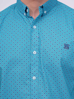 Aqua Blue Designer Printed Casual Shirt (CSP-193)