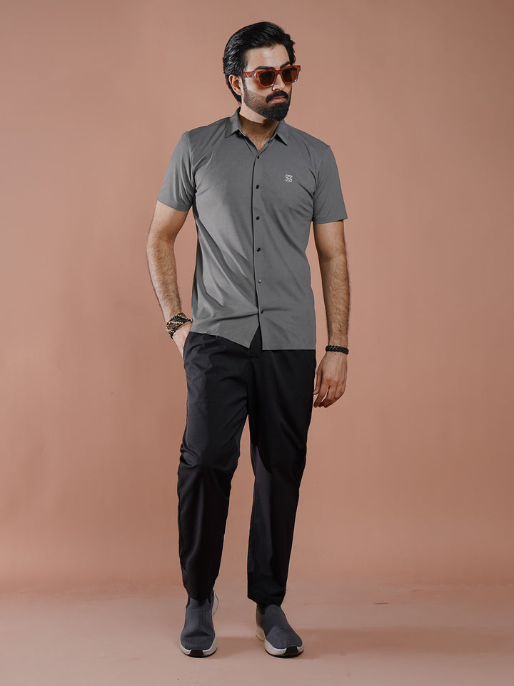 Grey Textured Spandex Casual Shirt (CSP-310)