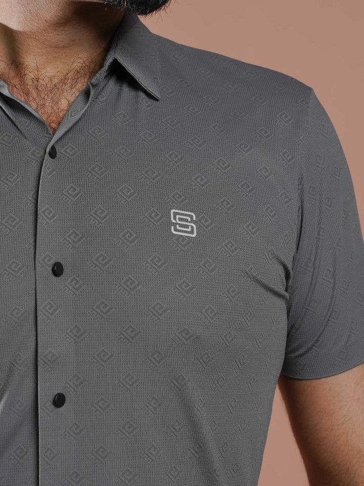 Grey Textured Spandex Casual Shirt (CSP-310)