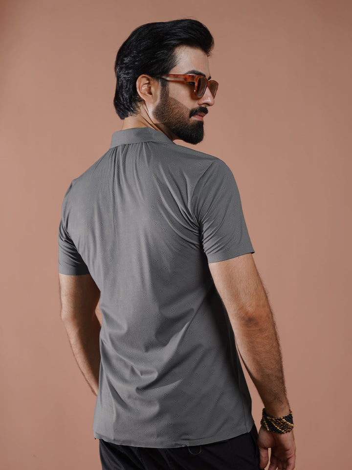 Grey Textured Spandex Casual Shirt (CSP-310)