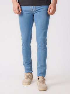 Ice Blue Plain Stretchable Denim Jeans 40