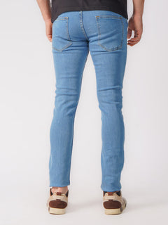 Ice Blue Plain Stretchable Denim Jeans 40