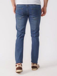 Mid Blue Faded Stretchable Denim Jeans 40