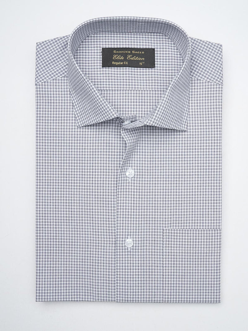 Grey & White Micro Checkered, Elite Edition, Cutaway Collar Men’s Formal Shirt  (FS-1285)