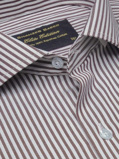 Brown & White Self Striped, Elite Edition, Cutaway Collar Men’s Formal Shirt (FS-1515)