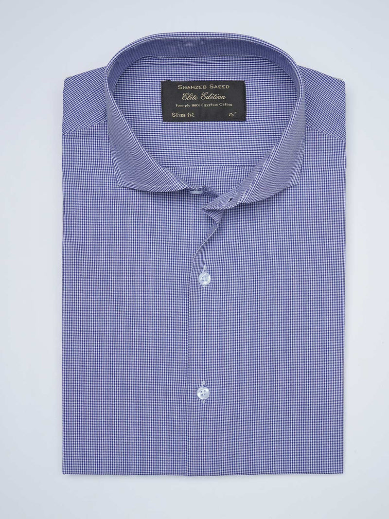Blue Micro Checkered, Elite Edition, Cutaway Collar Men’s Formal Shirt  (FS-1522)