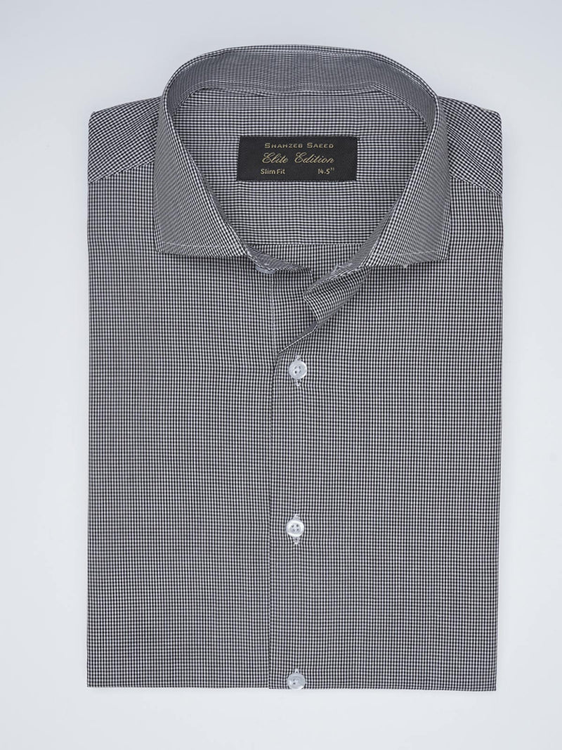 Black Micro Checkered, Elite Edition, Cutaway Collar Men’s Formal Shirt  (FS-1525)