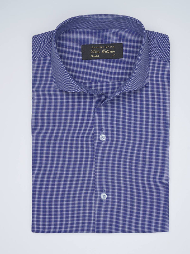 Dark Blue Micro Checkered, Elite Edition, Cutaway Collar Men’s Formal Shirt  (FS-1539)