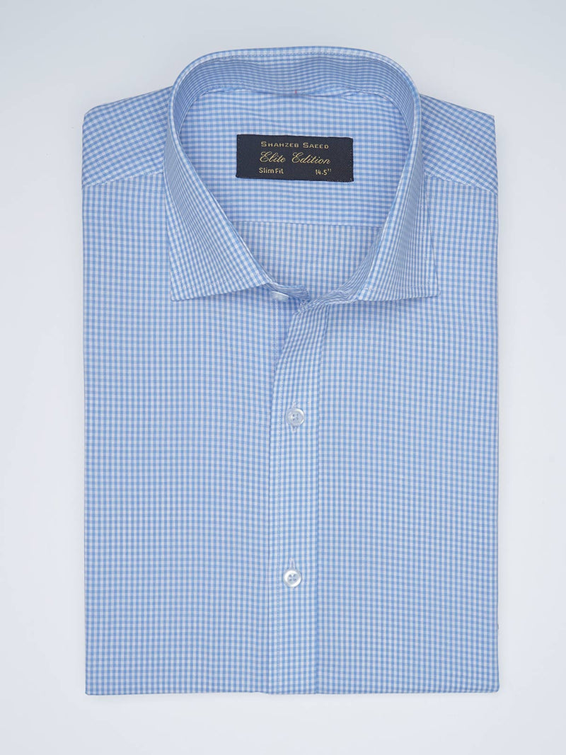 Sky Blue Micro Checkered, Elite Edition, Cutaway Collar Men’s Formal Shirt  (FS-1609)
