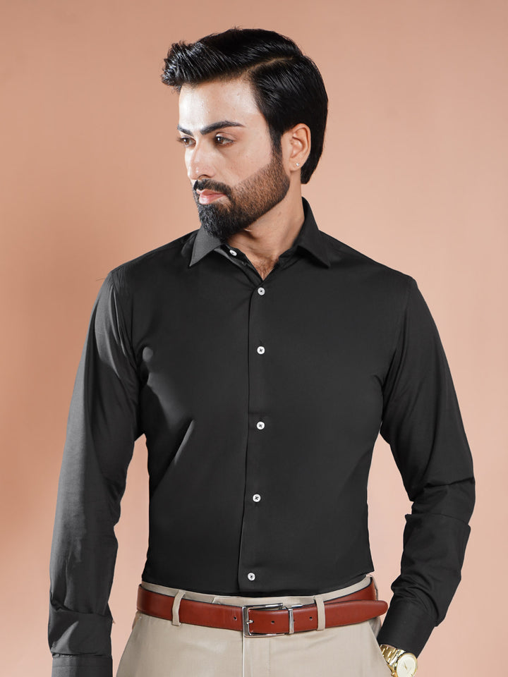 Black Plain, French Collar, Elite Edition, Men’s Formal Shirt (FS-2312)