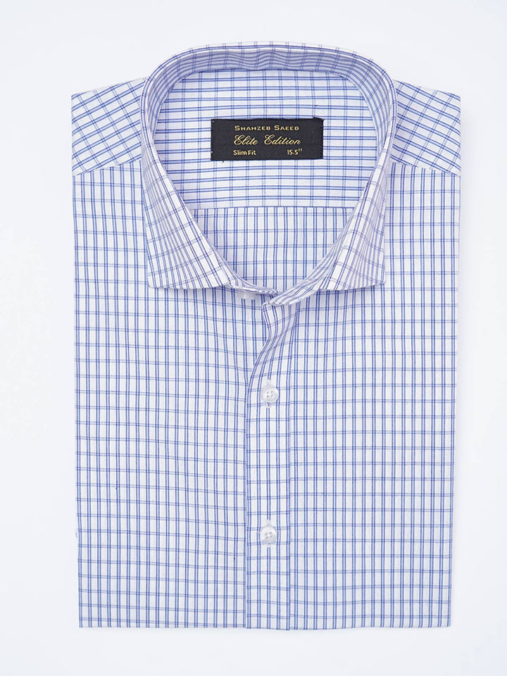Blue & White Self Checkered, Elite Edition, Cutaway Collar Men’s Formal Shirt (FS-2328)