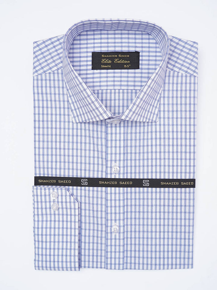 Blue & White Self Checkered, Elite Edition, Cutaway Collar Men’s Formal Shirt (FS-2328)