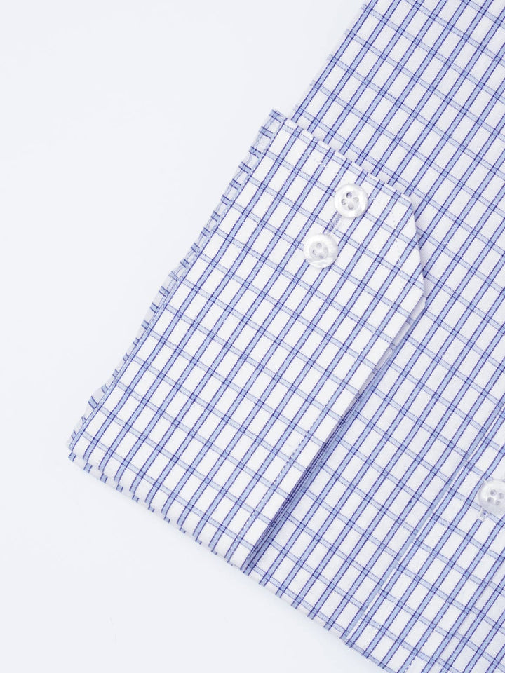 Blue & White Self Checkered, Elite Edition, Cutaway Collar Men’s Formal Shirt (FS-2328)