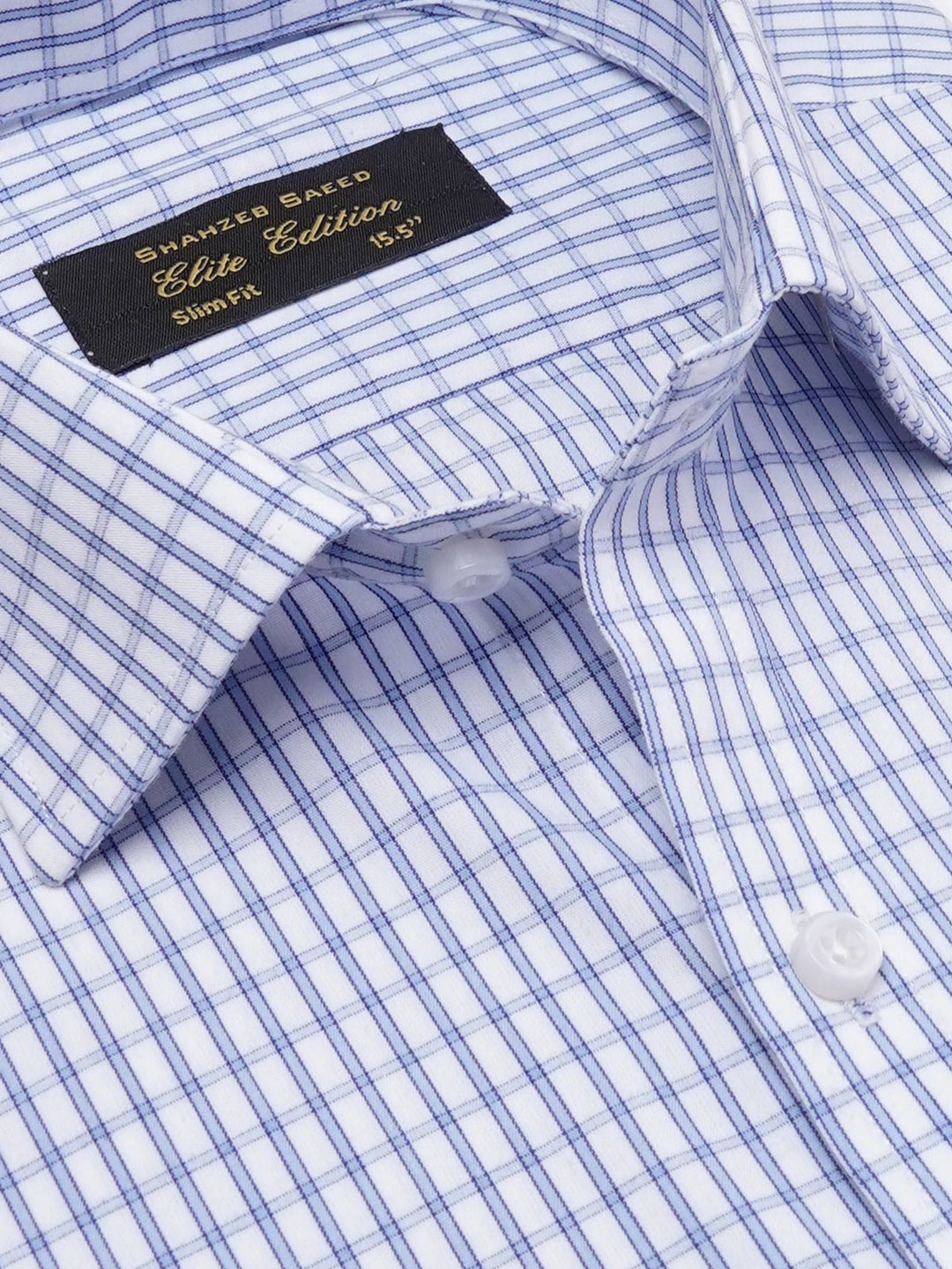 Blue & White Self Checkered, Elite Edition, Cutaway Collar Men’s Formal Shirt (FS-2328)
