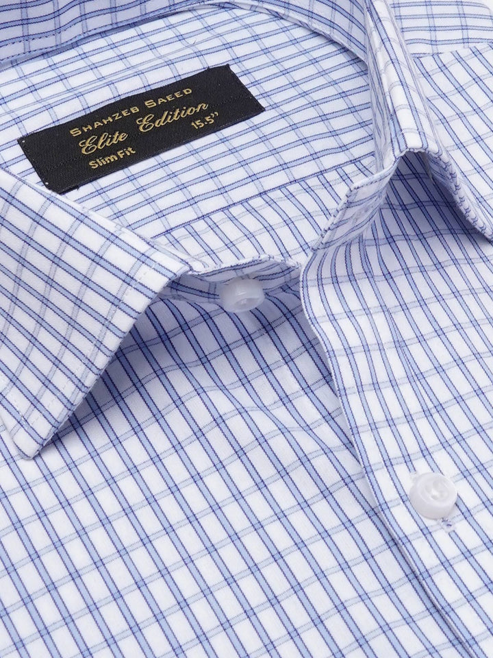 Blue & White Self Checkered, Elite Edition, Cutaway Collar Men’s Formal Shirt (FS-2328)