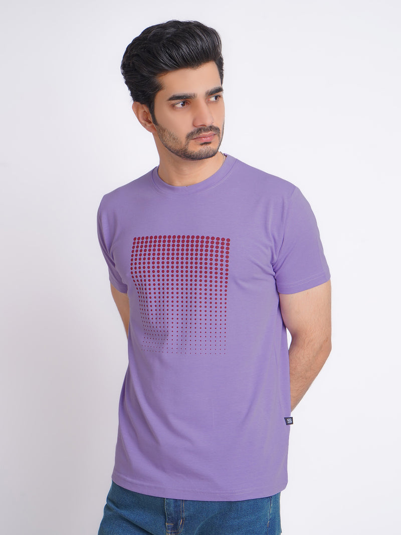 Red Dotted Designer Half Sleeves Men’s Light Purple Graphics T-Shirt (GT-82)