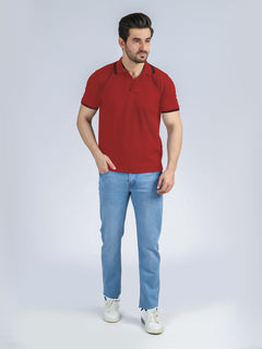 Rust Plain Contrast Tipping Half Sleeves Polo T-Shirt (POLO-532)