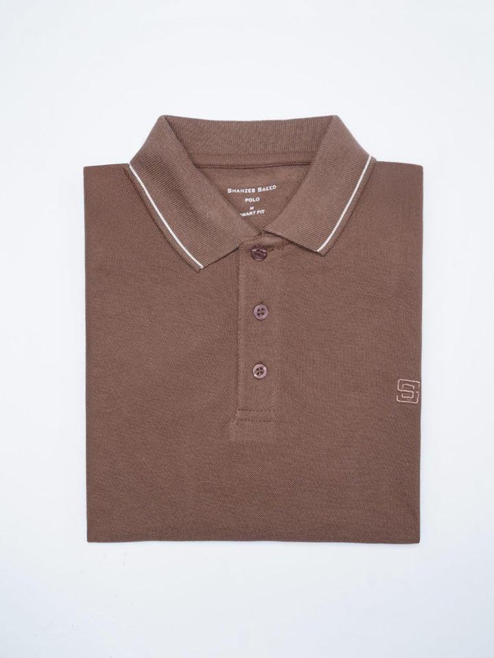 Light Brown Plain Contrast Tipping Half Sleeves Polo T-Shirt (POLO-1003)