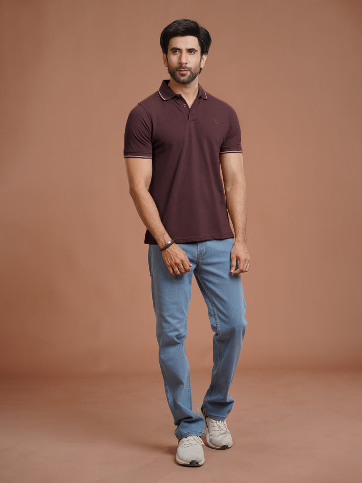 Maroon Plain Contrast Tipping Half Sleeves Polo T-Shirt (POLO-1006)