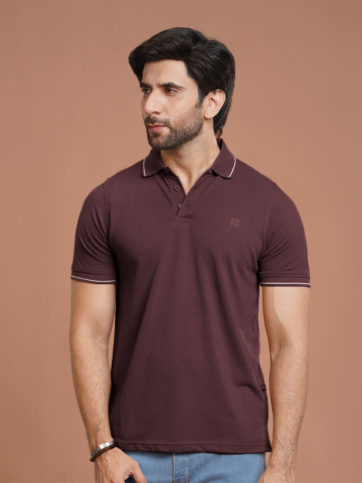 Maroon Plain Contrast Tipping Half Sleeves Polo T-Shirt (POLO-1006)