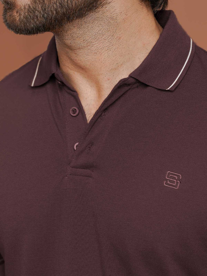 Maroon Plain Contrast Tipping Half Sleeves Polo T-Shirt (POLO-1006)
