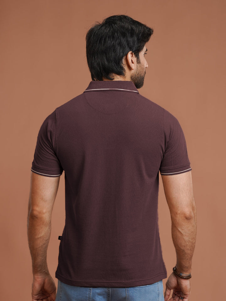 Maroon Plain Contrast Tipping Half Sleeves Polo T-Shirt (POLO-1006)