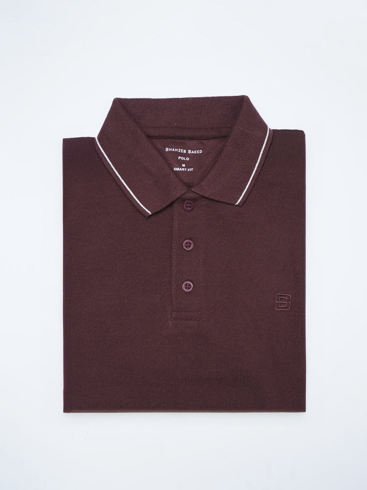 Maroon Plain Contrast Tipping Half Sleeves Polo T-Shirt (POLO-1006)