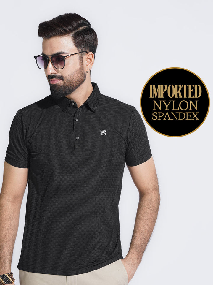Black Nylon Spandex Polo (POLO-1013)