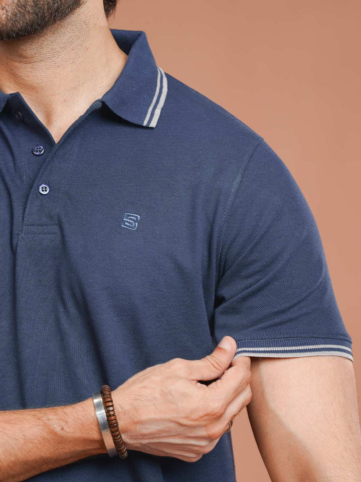 Poseidon Plain Contrast Tipping Half Sleeves Polo T-Shirt (POLO-1023)