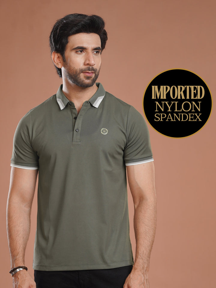 Olive Nylon Spandex Polo (POLO-1029)