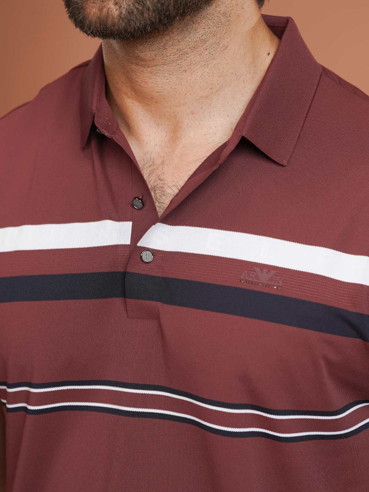Maroon Nylon Spandex Striped Polo Shirt (POLO-1038)