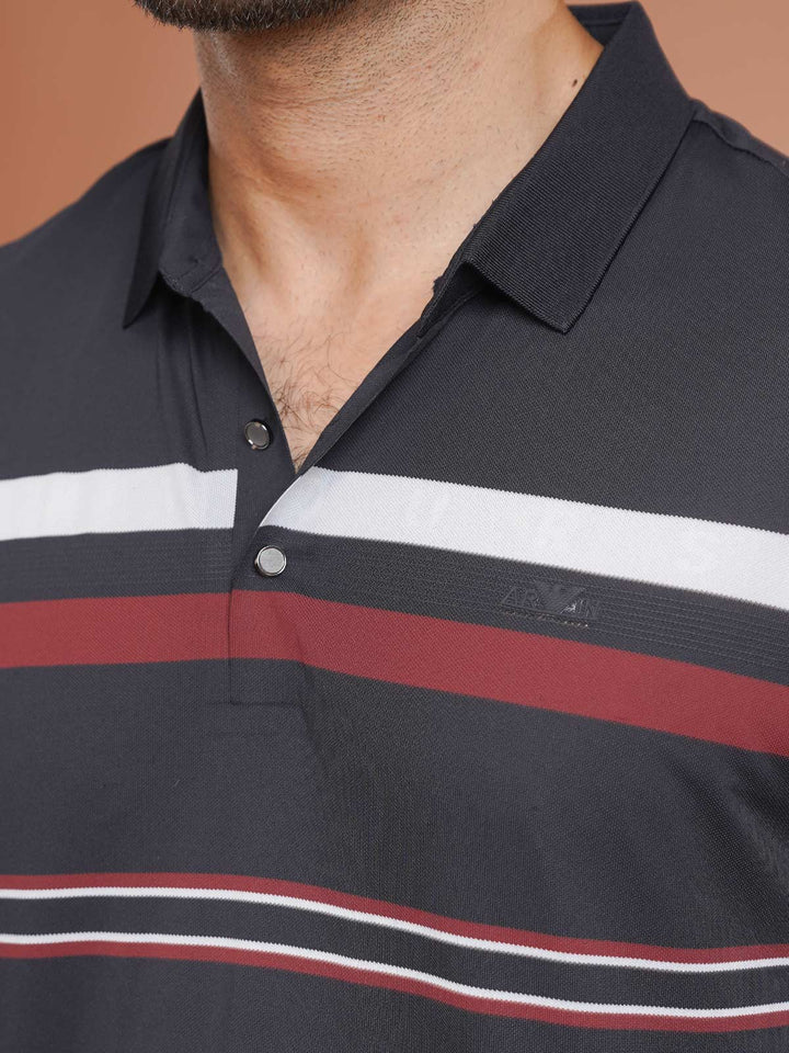 Navy Nylon Spandex Striped Polo Shirt (POLO-1040)