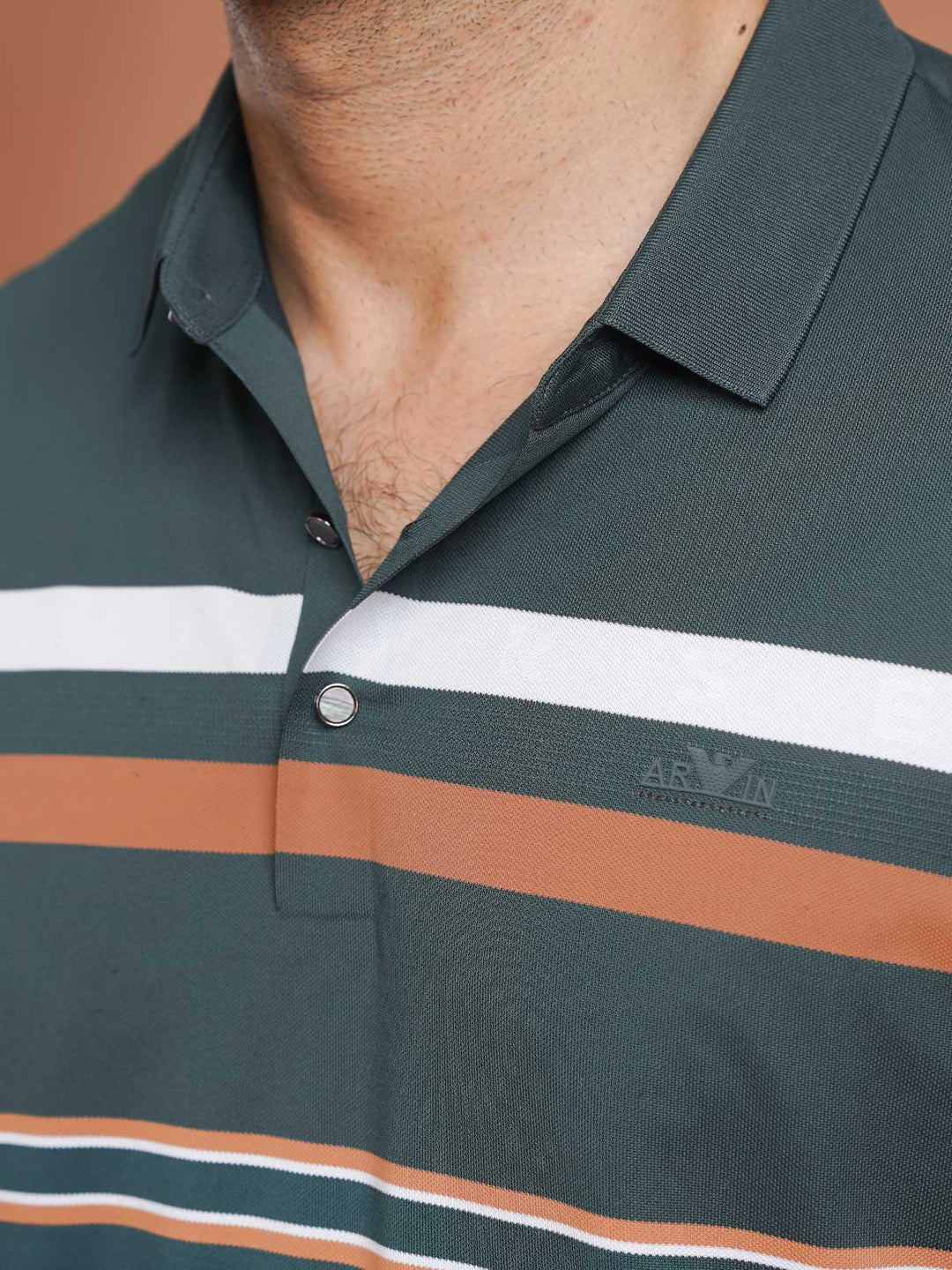 Teal Nylon Spandex Striped Polo Shirt (POLO-1041)