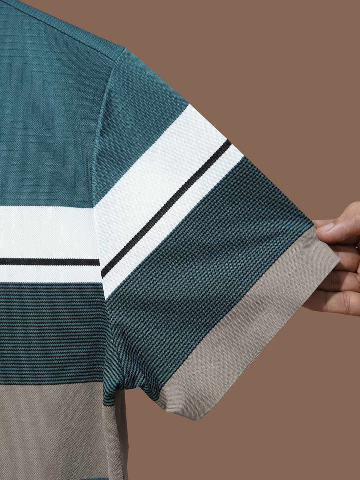 Light Teal Nylon Spandex Striped Polo Shirt (POLO-1043)