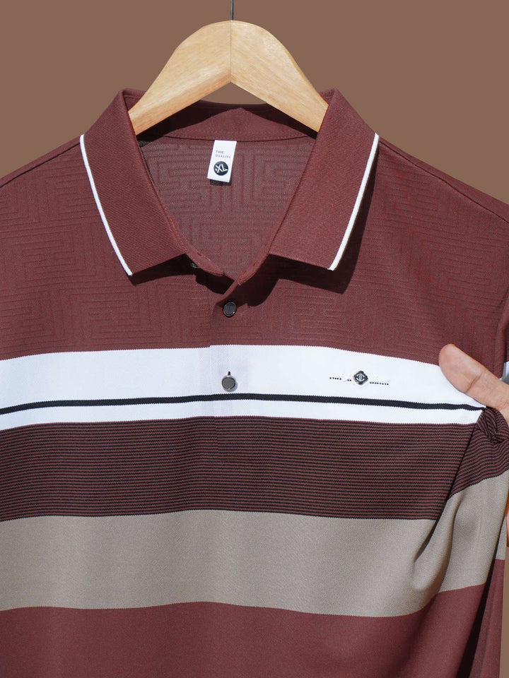 Maroon Nylon Spandex Striped Polo Shirt (POLO-1045)