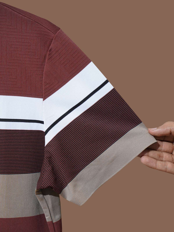 Maroon Nylon Spandex Striped Polo Shirt (POLO-1045)