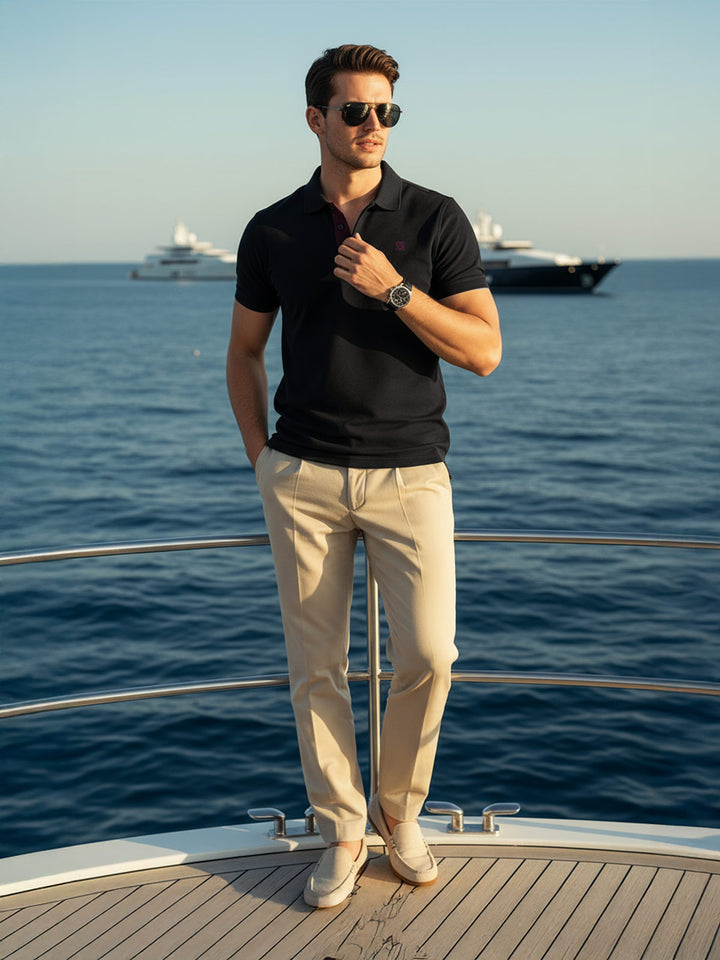 Black Half Sleeves Designer Polo T-Shirt (POLO-1081)