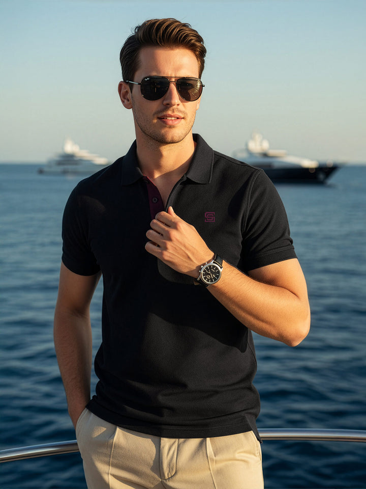 Black Half Sleeves Designer Polo T-Shirt (POLO-1081)