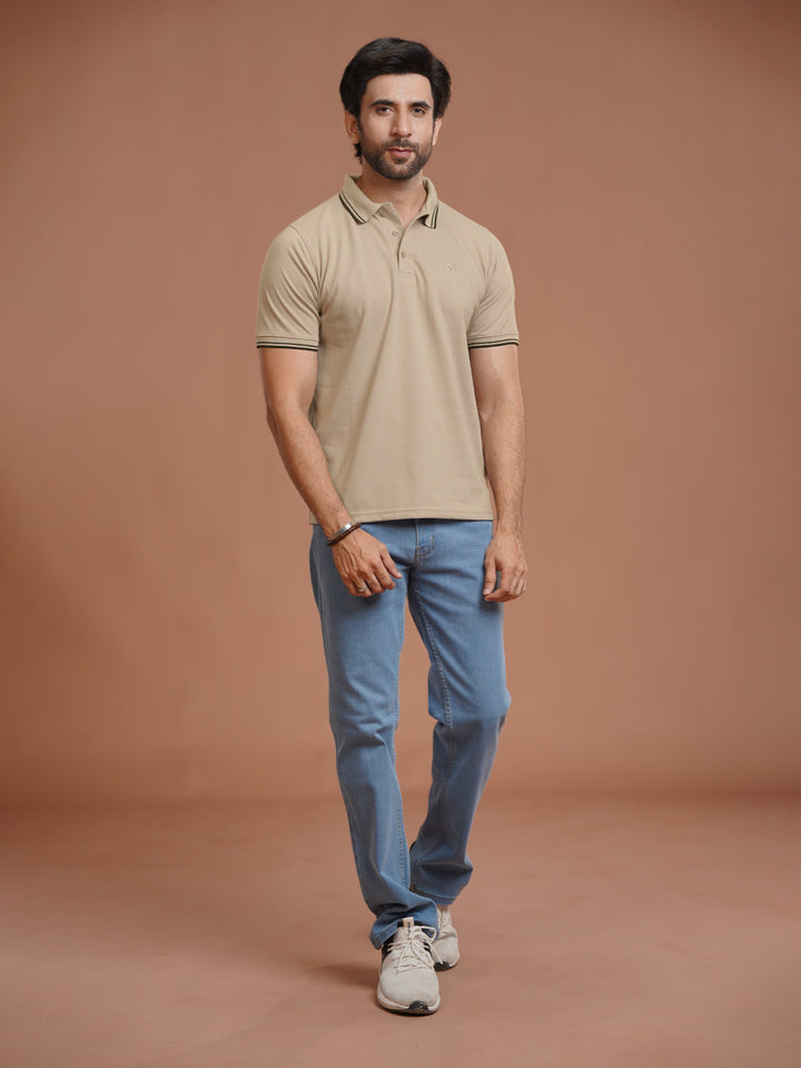 Fawn Plain Contrast Tipping Half Sleeves Polo T-Shirt (POLO-1095)