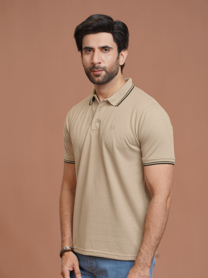 Fawn Plain Contrast Tipping Half Sleeves Polo T-Shirt (POLO-1095)