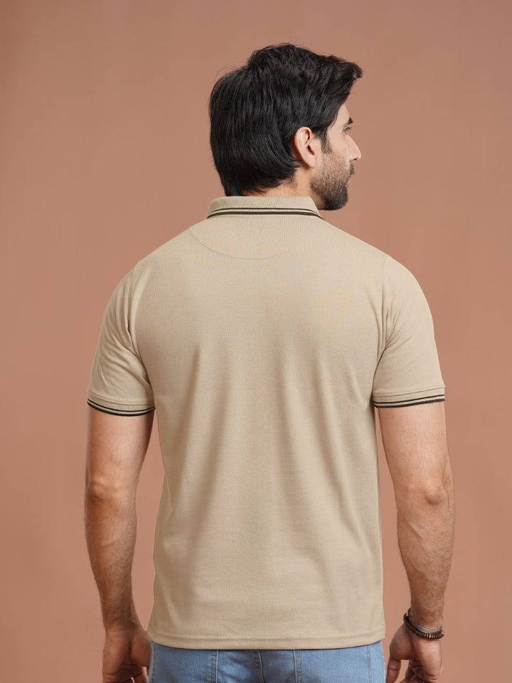 Fawn Plain Contrast Tipping Half Sleeves Polo T-Shirt (POLO-1095)